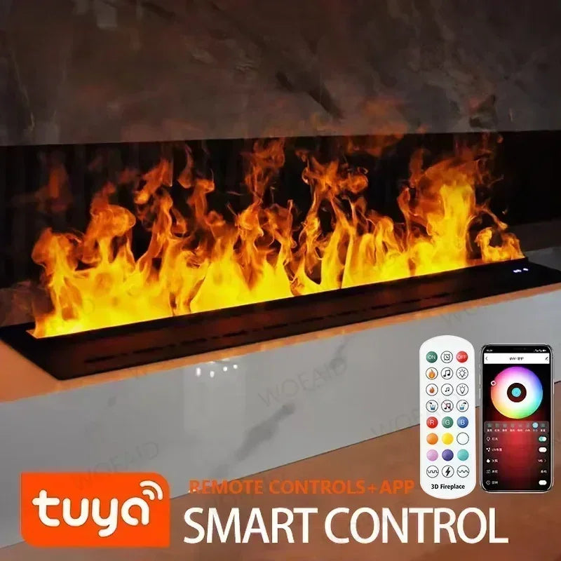 Chimenea Eléctrica 3D de Vapor de Agua con Control Tuya Smart | Fuego de Humo Frío LED Multicolor con App y Mando | Humidificador de Lujo para Salón