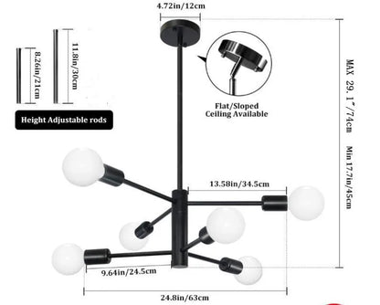 Lámpara de Techo Moderna Tipo Araña de 6 a 12 Cabezales | Lámpara Nórdica E27 para Salón y Comedor | Chandelier Industrial Negro o Dorado
