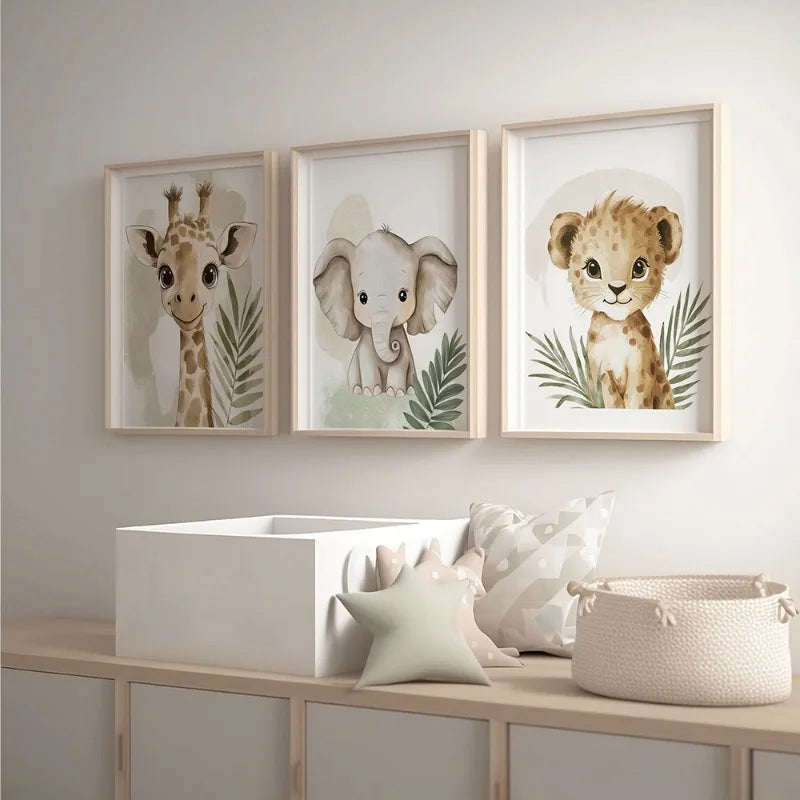 Set de 3 Láminas de Lienzo (Safari & Selva) - Impresiones de Animales para Decoración Infantil