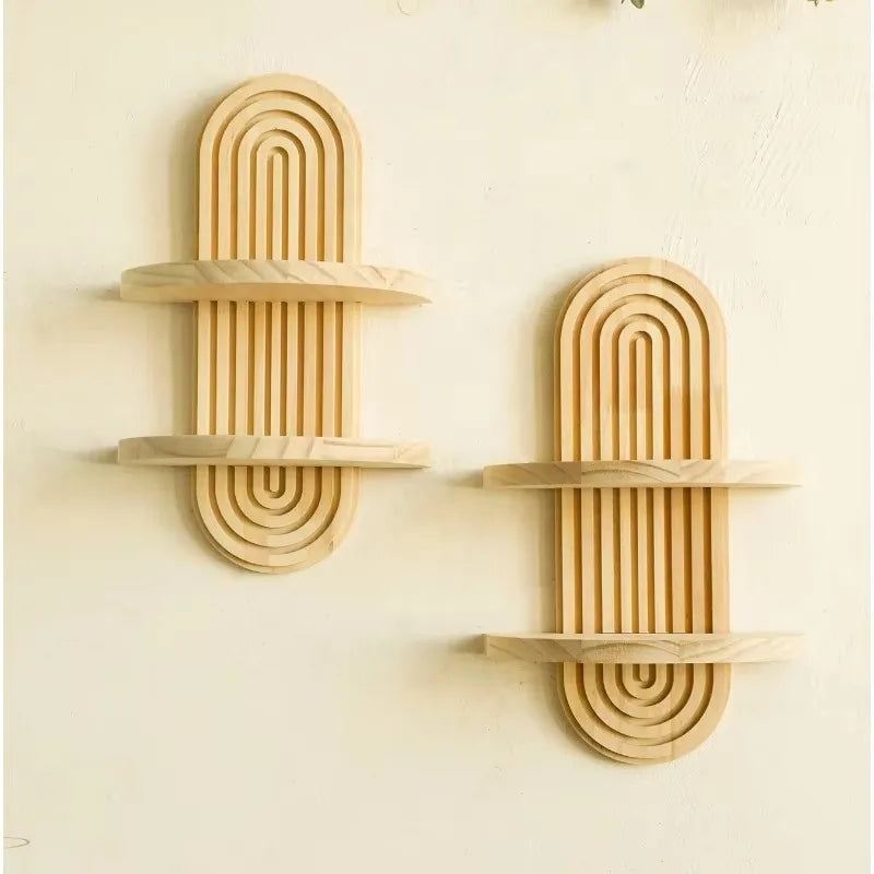 Estante de Almacenamiento Geométrico de Pared (Boho Wood) - Decoración Moderna