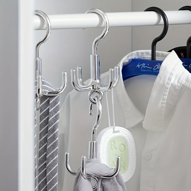 Colgador Giratorio de 4 Ganchos para Armario | Organizador de Cinturones, Corbatas y Bufandas con Rotación 360°