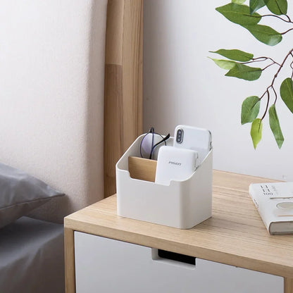 Organizador de Escritorio Multifunción (Bambú y PS) - Caja de Almacenamiento Estética para Pañuelos, Mandos y Cosméticos