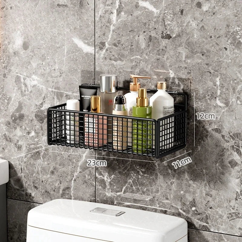 Estante de Baño Autoadhesivo sin Taladro | Organizador de Pared de Hierro para Ducha y Cocina | Soporte Multiusos Negro/Blanco