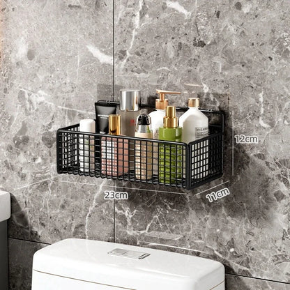 Estante de Baño Autoadhesivo sin Taladro | Organizador de Pared de Hierro para Ducha y Cocina | Soporte Multiusos Negro/Blanco