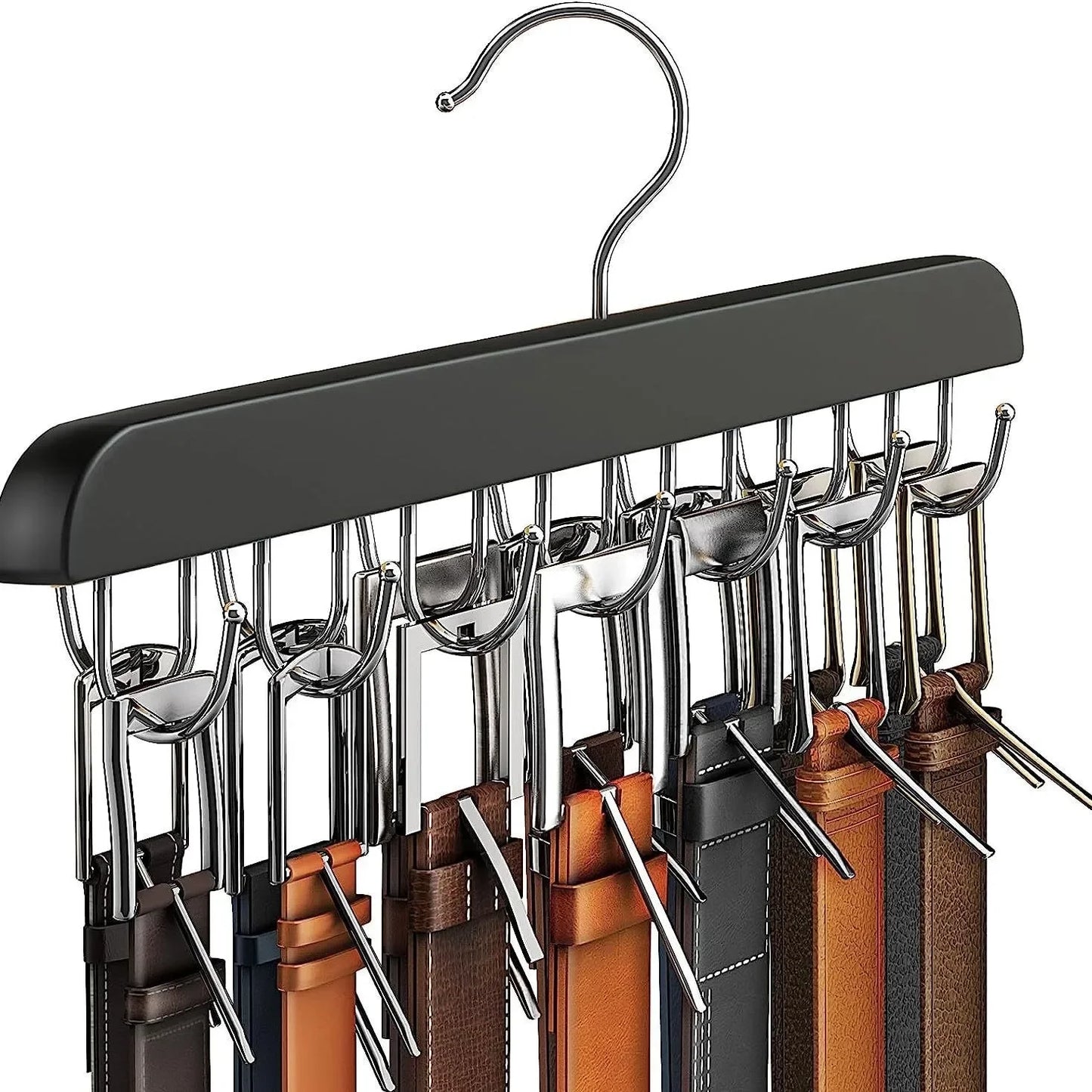 Percha Organizadora de Madera (Múltiples Ganchos) - Rack Elegante para Cinturones, Corbatas y Bufandas