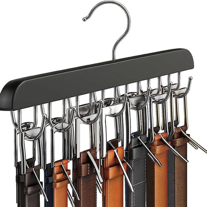 Percha Organizadora de Madera (Múltiples Ganchos) - Rack Elegante para Cinturones, Corbatas y Bufandas