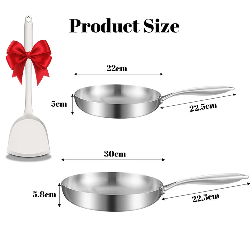 Set de 2/3 Sartenes Wok de Acero Inoxidable 304 Sin Recubrimiento | Fondo Redondo Tradicional | Apto para Gas e Inducción
