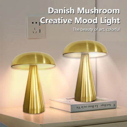Lámpara de Mesa Retro Mushroom de Diseño Danés | Lámpara LED Táctil Recargable con 3 Tonos de Luz | Lámpara de Noche Vintage para Bar, Restaurante y Dormitorio