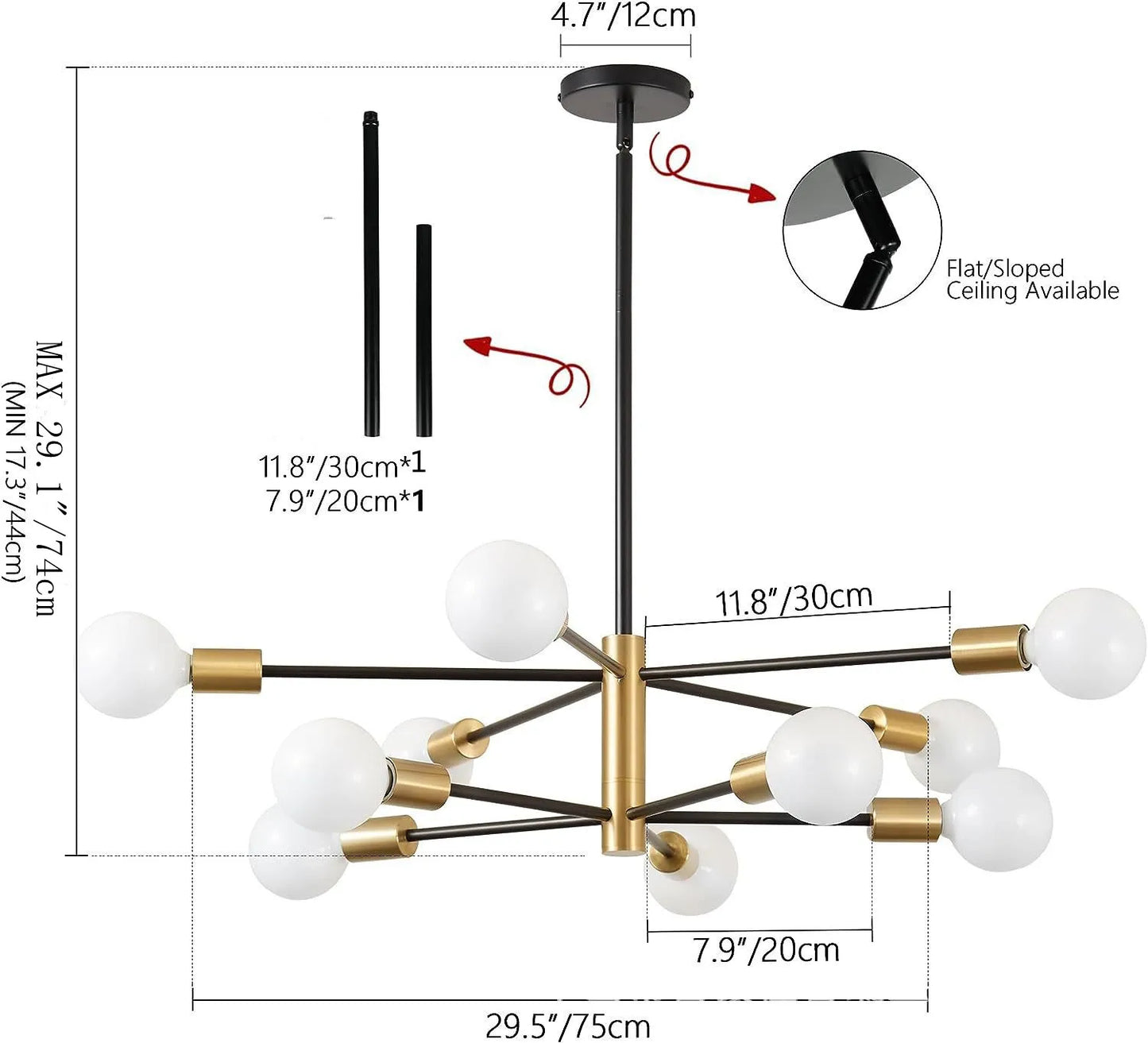 Lámpara de Techo Moderna Tipo Araña de 6 a 12 Cabezales | Lámpara Nórdica E27 para Salón y Comedor | Chandelier Industrial Negro o Dorado
