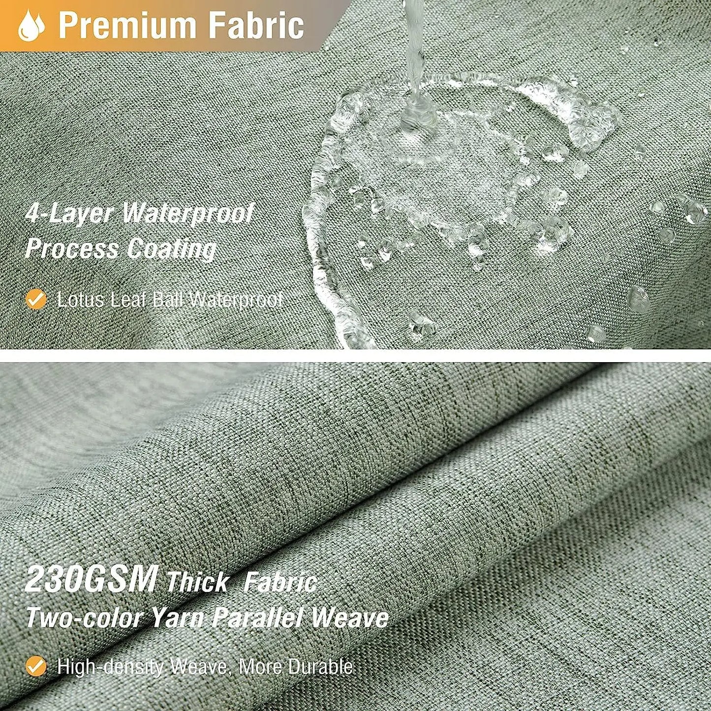 Cortina de Ducha de Lino de Lujo (Imitación Lino Grueso) - Impermeable con Ganchos de Metal Plateado