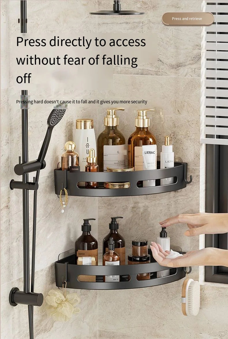 Estante de Baño Adhesivo sin Taladro | Organizador de Ducha con Barandilla Anticaída | Soporte para Champú y Toallas en PP Resistente