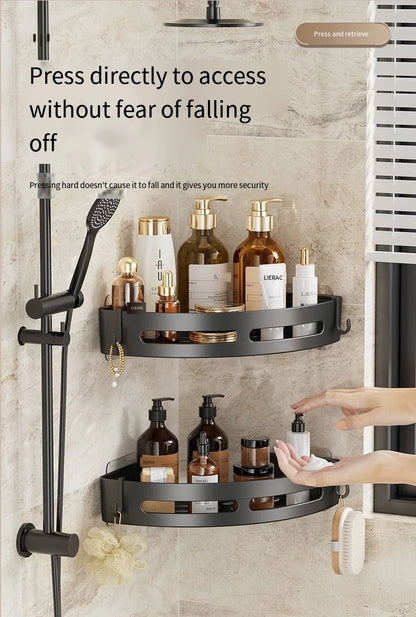 Estante de Baño Adhesivo sin Taladro | Organizador de Ducha con Barandilla Anticaída | Soporte para Champú y Toallas en PP Resistente