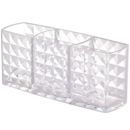 Organizador de Maquillaje de Lujo (Patrón de Diamante) - Caja de Almacenamiento Transparente de 3 Compartimentos para Gabinete/Tocador