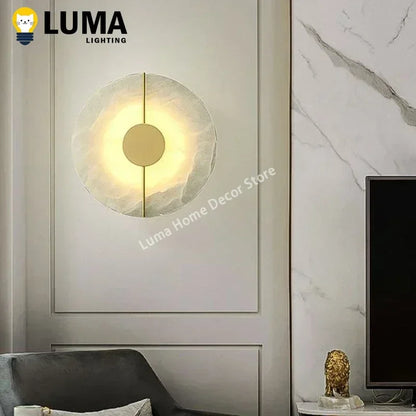Lámpara de Pared de Mármol de Lujo LUMA | Aplique de Alabastro Natural de Diseño Creativo | Iluminación de Pared para Dormitorio, Salón y Pasillos