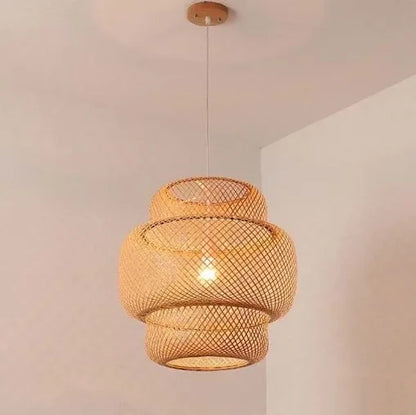 Lámpara Colgante Artesanal de Bambú y Ratán - Lámpara de Techo Tejida (E27) para Ambientes Rústicos y Modernos