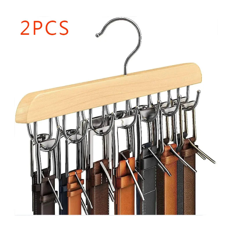 Percha Organizadora de Madera (Múltiples Ganchos) - Rack Elegante para Cinturones, Corbatas y Bufandas