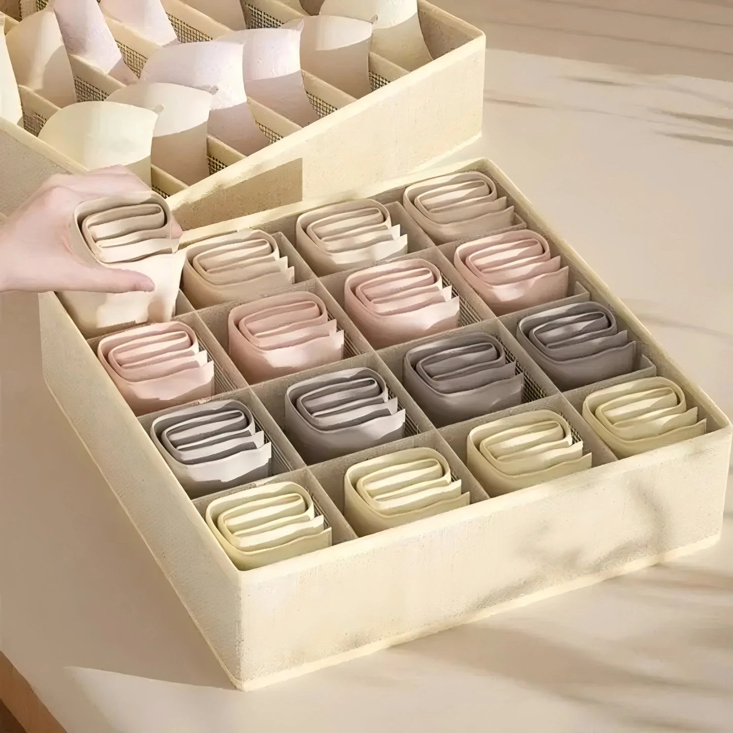 Organizador de Cajones Plegable para Ropa Interior y Calcetines | Caja de Tela Reforzada para Armario y Cómoda (32x32x10cm)