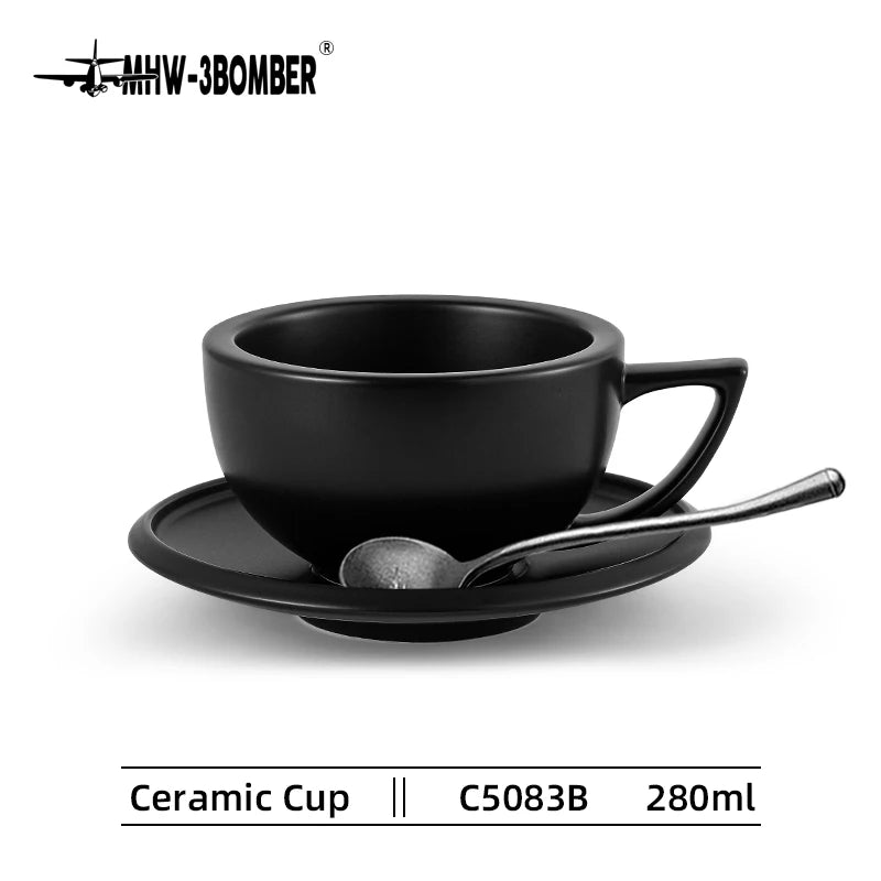 Set de Taza de Cerámica MHW-3BOMBER (280 ml) con Platillo y Cuchara - Para Latte y Espresso