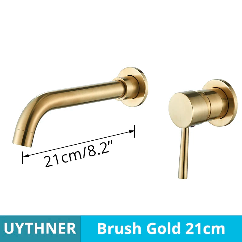 Grifo Baño Montaje en Pared Oculto | Oro Cepillado/Negro | Latón Macizo Cerámico - Casarae