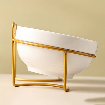 Set de Cuenco de Cerámica Elevado (500 ml) con Soporte Metálico para Gatos y Cachorros