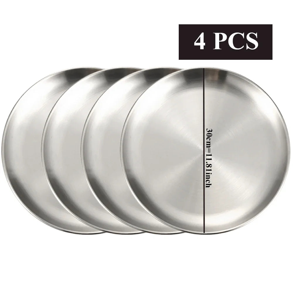 Set de 4 Platos de Acero Inoxidable Multiusos | Bandejas de Metal Irrompibles para Camping, Picnic y Aperitivos | Vajilla de Cocina Resistente