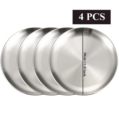 Set de 4 Platos de Acero Inoxidable Multiusos | Bandejas de Metal Irrompibles para Camping, Picnic y Aperitivos | Vajilla de Cocina Resistente
