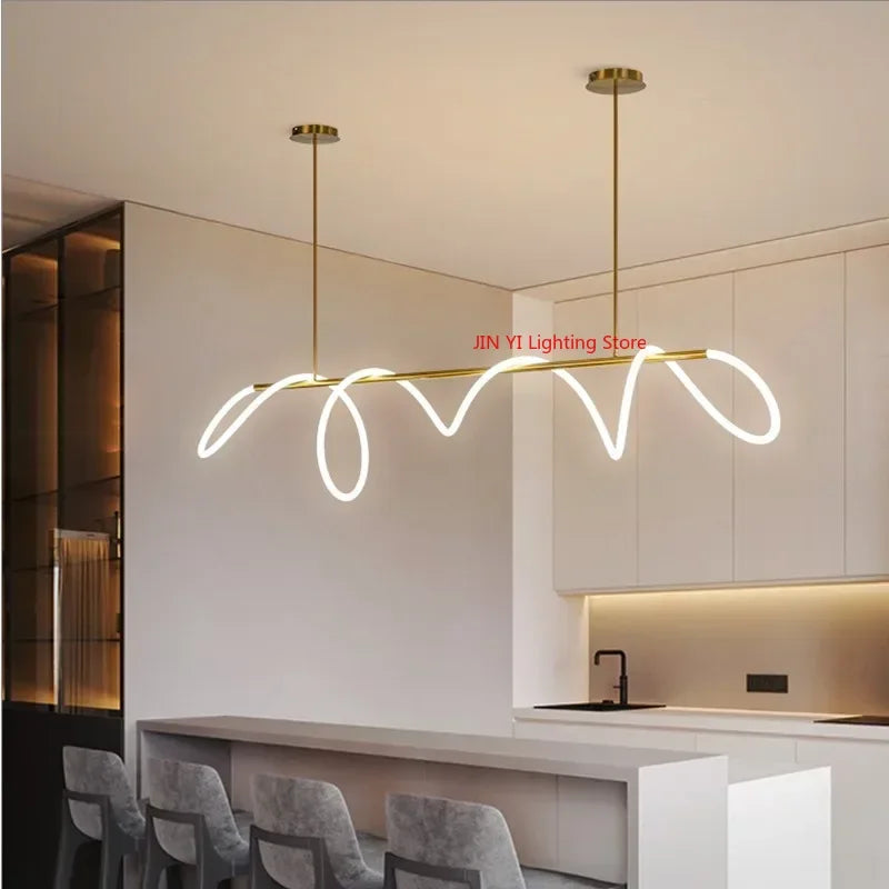 Lámpara Colgante LED Lineal Nórdica | Manguera Flexible | Chandelier Dorado Minimalista Regulable - Casarae