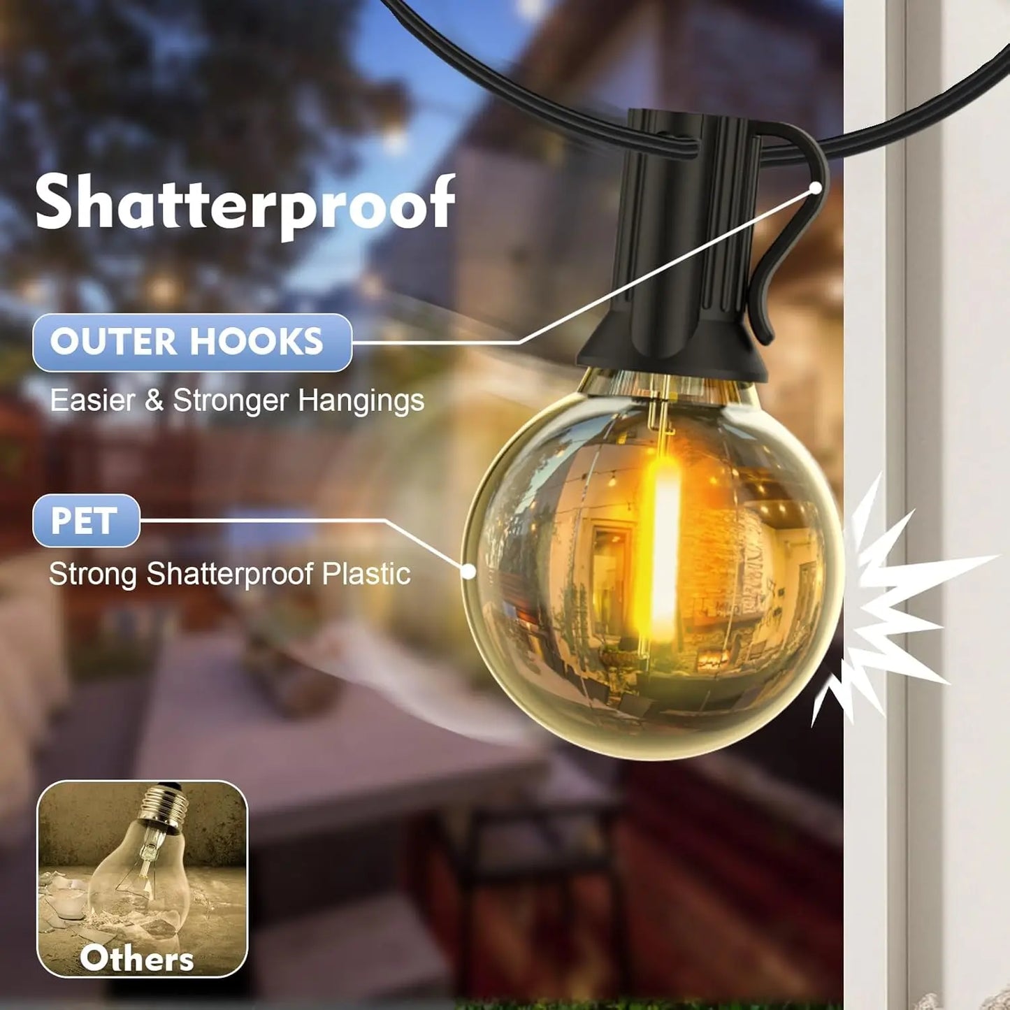 Guirnalda de Luces LED G40 Exterior, Conectable y Resistente al Agua IP65