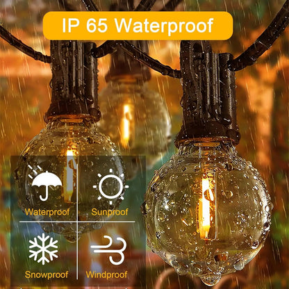 Guirnalda Solar de Luces G40 Mexllex para Exterior | 8 Modos, Control Remoto y Carga USB | Bombillas de Plástico Irrompibles e Impermeables para Jardín y Bodas