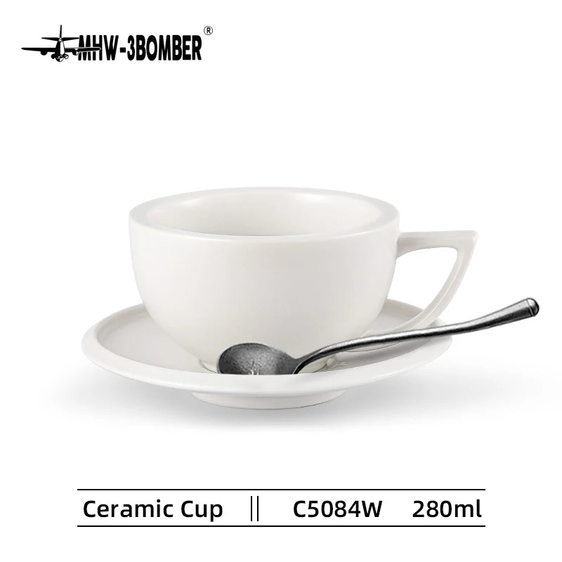 Set de Taza de Cerámica MHW-3BOMBER (280 ml) con Platillo y Cuchara - Para Latte y Espresso