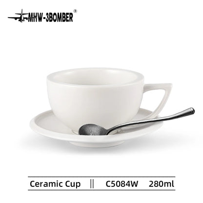 Set de Taza de Cerámica MHW-3BOMBER (280 ml) con Platillo y Cuchara - Para Latte y Espresso