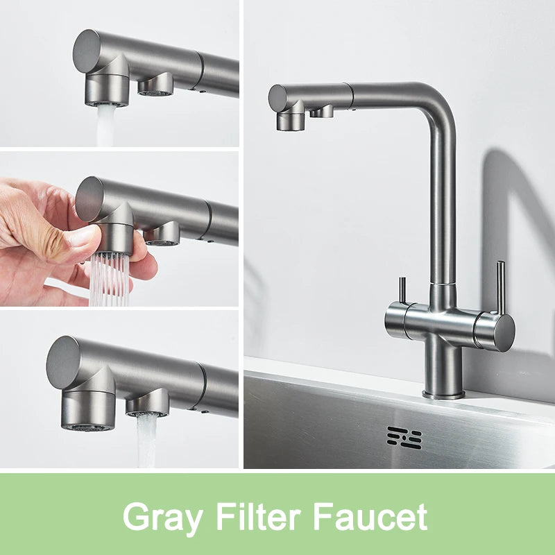 Grifo de Cocina Negro Mate 2 en 1 | Mezclador Agua Fría/Caliente y Purificador Extraíble - Casarae