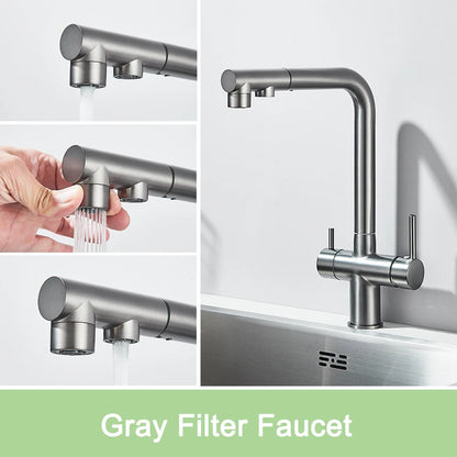 Grifo de Cocina Negro Mate 2 en 1 | Mezclador Agua Fría/Caliente y Purificador Extraíble - Casarae