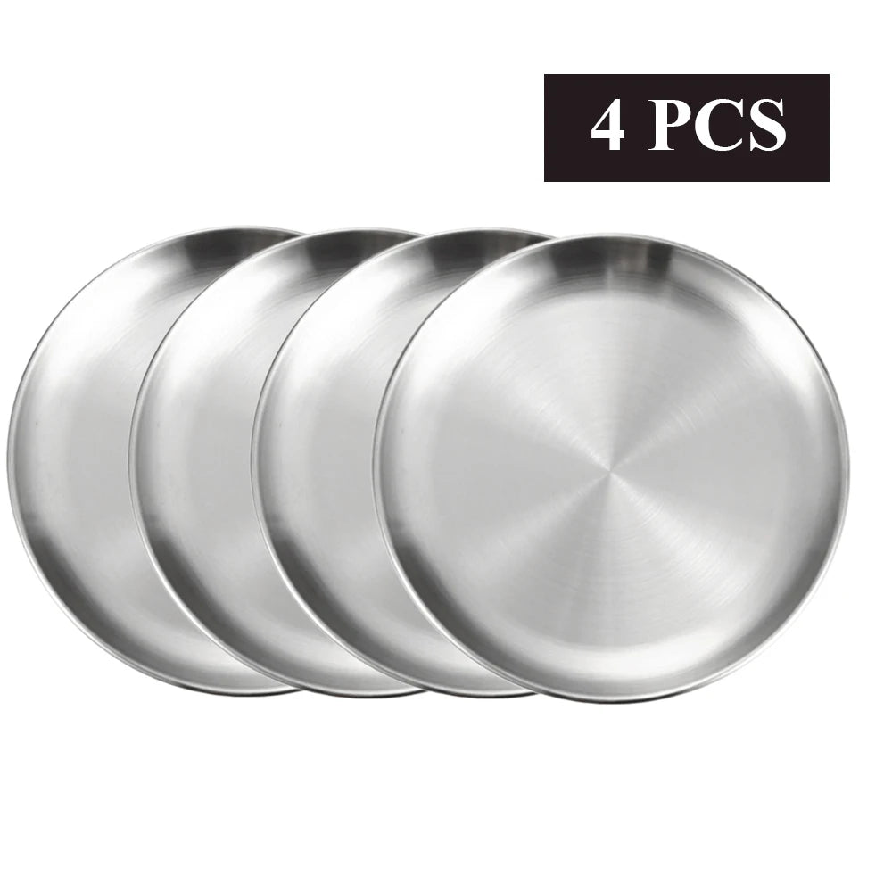 Set de 4 Platos de Acero Inoxidable Multiusos | Bandejas de Metal Irrompibles para Camping, Picnic y Aperitivos | Vajilla de Cocina Resistente