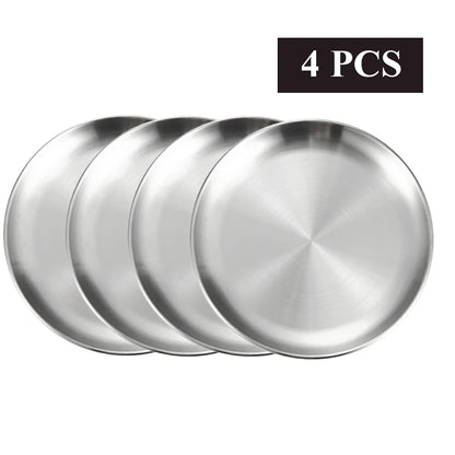 Set de 4 Platos de Acero Inoxidable Multiusos | Bandejas de Metal Irrompibles para Camping, Picnic y Aperitivos | Vajilla de Cocina Resistente