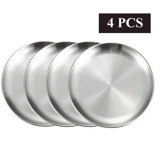 Set de 4 Platos de Acero Inoxidable Multiusos | Bandejas de Metal Irrompibles para Camping, Picnic y Aperitivos | Vajilla de Cocina Resistente