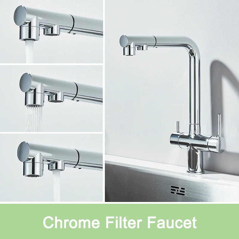 Grifo de Cocina Negro Mate 2 en 1 | Mezclador Agua Fría/Caliente y Purificador Extraíble - Casarae