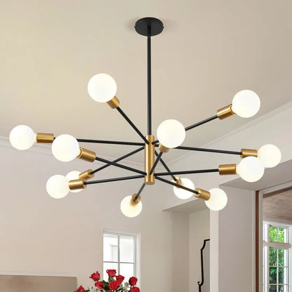 Lámpara de Techo Moderna Tipo Araña de 6 a 12 Cabezales | Lámpara Nórdica E27 para Salón y Comedor | Chandelier Industrial Negro o Dorado