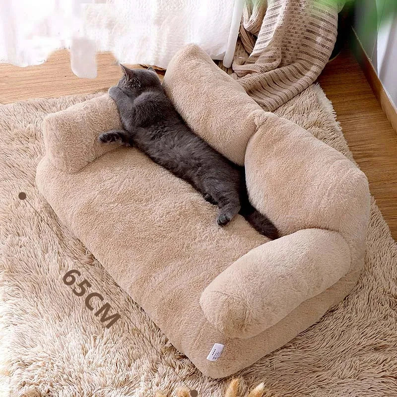 Sofá Cama Acolchado de Felpa para Mascotas - Cama con Respaldo Grueso, Almohada Integrada y Base Antideslizante para Gatos y Perros Pequeños