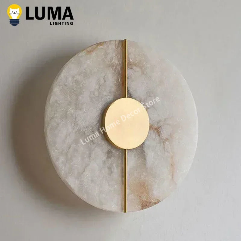Lámpara de Pared de Mármol de Lujo LUMA | Aplique de Alabastro Natural de Diseño Creativo | Iluminación de Pared para Dormitorio, Salón y Pasillos