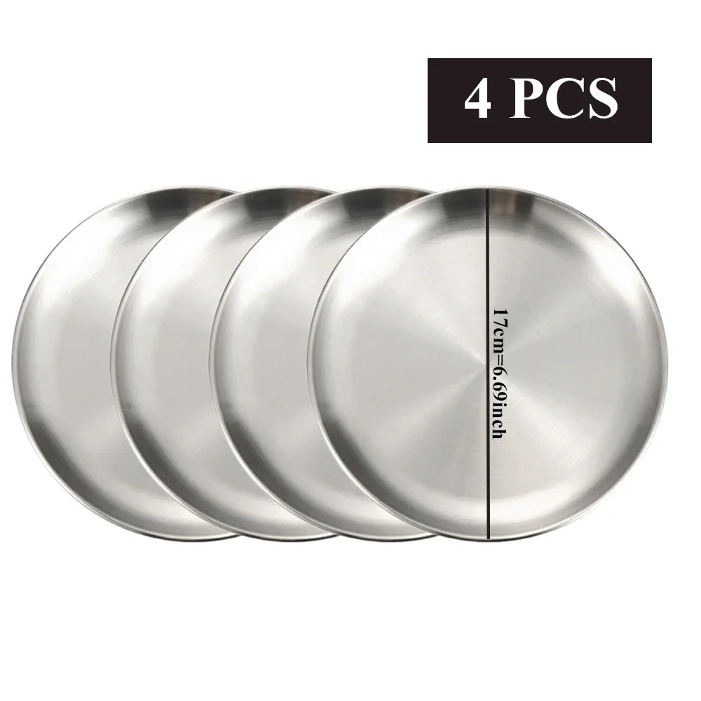 Set de 4 Platos de Acero Inoxidable Multiusos | Bandejas de Metal Irrompibles para Camping, Picnic y Aperitivos | Vajilla de Cocina Resistente