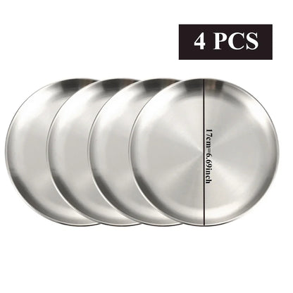 Set de 4 Platos de Acero Inoxidable Multiusos | Bandejas de Metal Irrompibles para Camping, Picnic y Aperitivos | Vajilla de Cocina Resistente