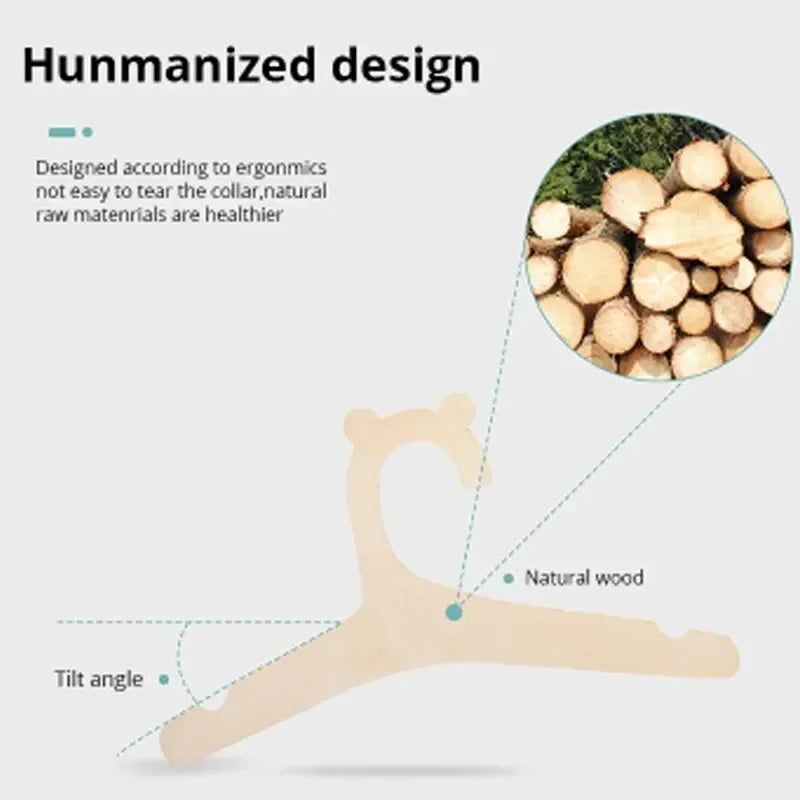 Set de 10 Perchas Creativas de Madera Natural para Bebé - Perchas Antideslizantes para Decoración de Habitación Infantil