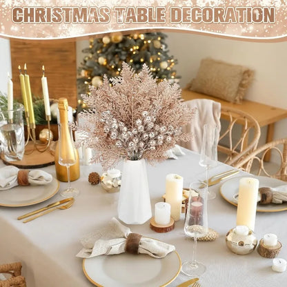 Set de 10 Bayas y Ramas Artificiales con Purpurina - Accesorios de Decoración Navideña DIY, Ramo Floral y Adornos para Árbol de Navidad