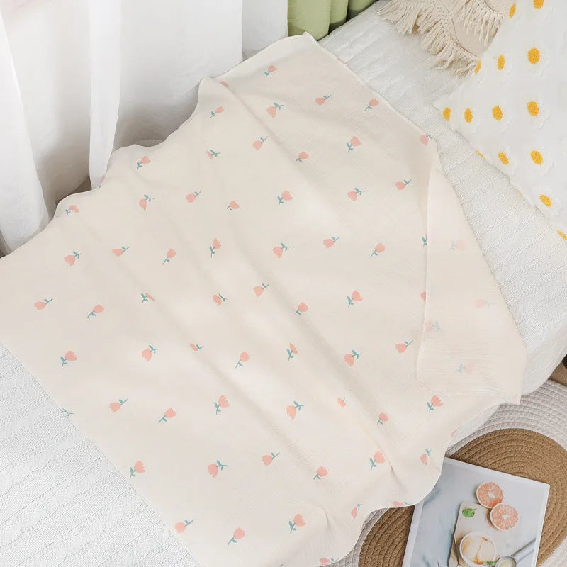 Manta de Muselina de Algodón (Estampado Cartoon) - Envoltura Suave y Transpirable para Bebé