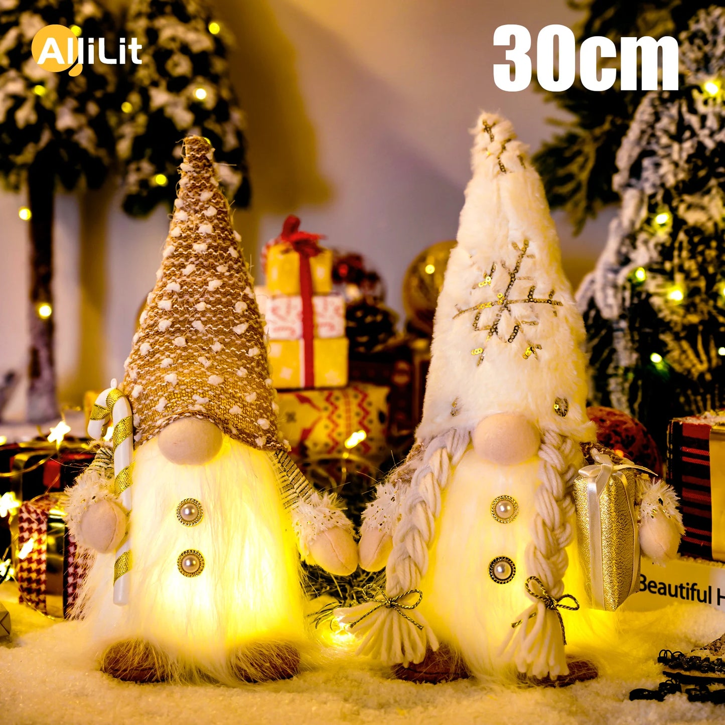 Gnomo Navideño Luminoso (30 cm) con Luz LED - Muñeco Sin Rostro para Árbol y Decoración