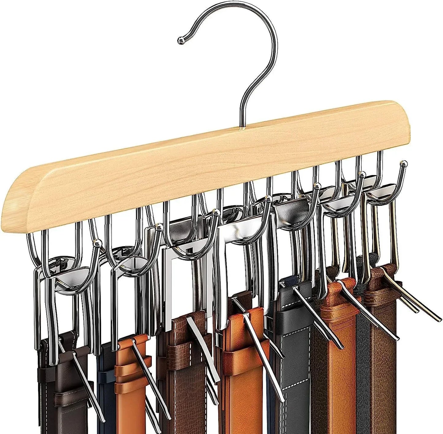 Percha Organizadora de Madera (Múltiples Ganchos) - Rack Elegante para Cinturones, Corbatas y Bufandas