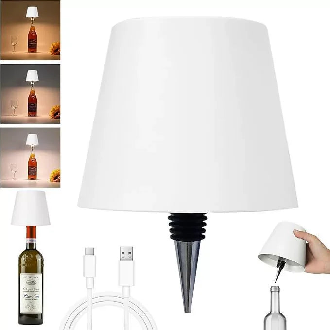 Lámpara Inalámbrica para Botellas con Control Táctil | Luz de Mesa LED 3 Colores y Brillo Regulable | Lámpara Recargable USB IP54 para Bar, Terraza y Dormitorio