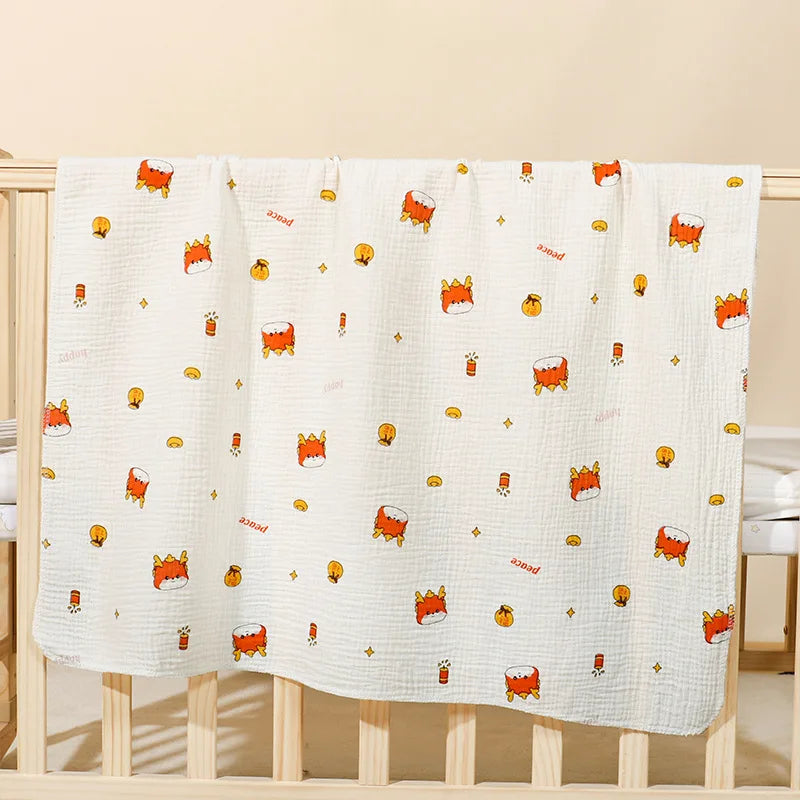 Manta de Muselina de Algodón (Estampado Cartoon) - Envoltura Suave y Transpirable para Bebé