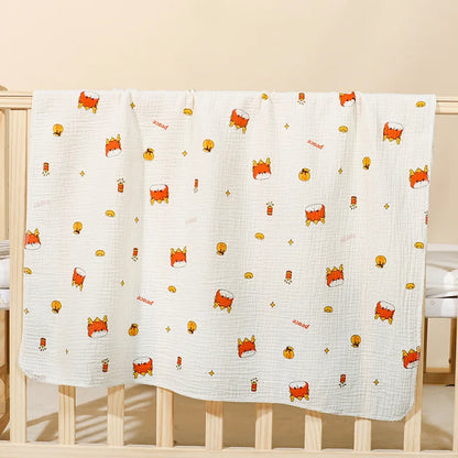 Manta de Muselina de Algodón (Estampado Cartoon) - Envoltura Suave y Transpirable para Bebé